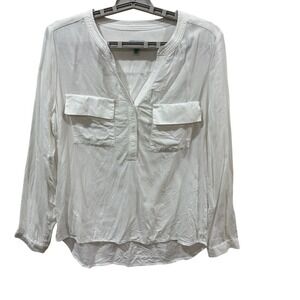 Susina Womens White Rayon Long Sleeve V-Neck Henley Blouse Top Size M RK333610MI